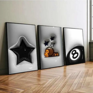 set of 3 hypebeast room decor, hypebast kaws poster, cool wall art set,, 3d wall art bundle, hypebeast wall art, trendy wall art,