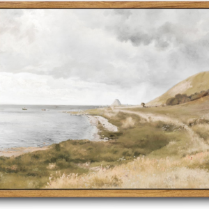 vintage wall art, retro seaside framed canvas art prints painting farmhouse decor, rustic antique muted green impressionism scenic landscape wall decor for bathroom, bedroom living room, vintage wall decor(8"x10")