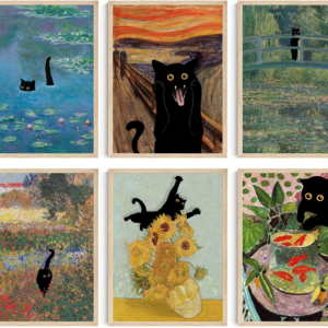 wandbilder mit katzen für moderne bilder, dekoration für wohnzimmer, schlafzimmer, schlafzimmer, badezimmer, haus, monet, van gogh, munch, klimt, 6 poster (30 x 40 cm ohne rahmen)